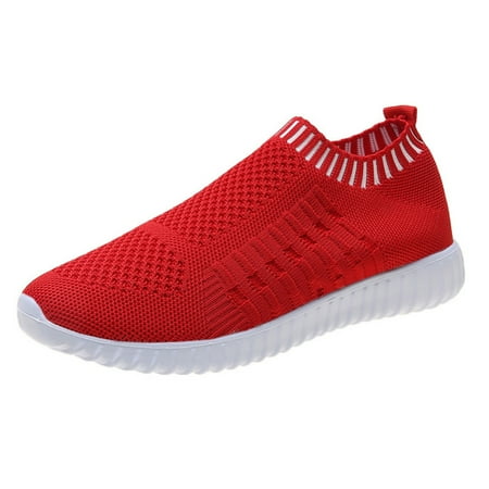 

Summer Shoes Men Couple Casual Shoes Fashion Lightweight Breathable Walking Sneakers Slip-on Men Mesh Flats Shoes 42 Red