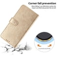 thumbnail image 6 of For Apple iPhone 16e / iPhone 17e 6.1" Flower Embossed Buckle Case, Card Slots/Pocket, PU Leather Flip Wallet Case With Short Wrist Strap,Gold,For iPhone 16e / 17e, 6 of 7