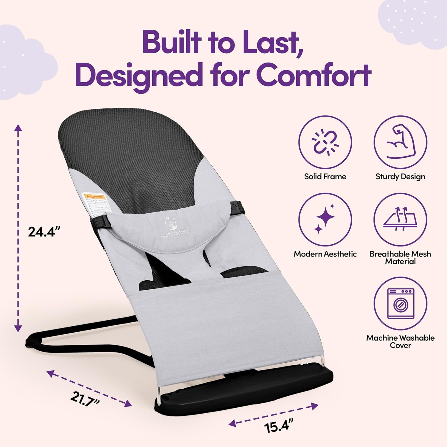 ComfyBumpy Ergonomic Baby Bouncer Seat - Portable Bouncing Chair with Adjustable Height-Gray
