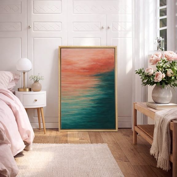 Framed Canvas Print Pink Blue Abstract Wall Art Modern Decorative for Living Room Bedroom - 16"x24" NATURAL