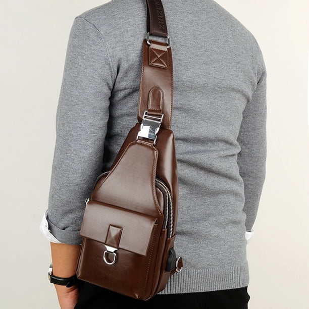 Bolso de hombro para hombre, bolso de pecho con carga, bolso de hombro de cuero informal a la moda, bolso cruzado, bolso de cintura impermeable