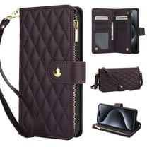 Wallet Case Compatible with iPhone 12 Pro Max, Premium PU Leather Zipper Flip Folio Wallet RFID Blocking with Wrist Strap & Crossbody Strap Magnetic Closure Kickstand Protective Case, Darkpurple