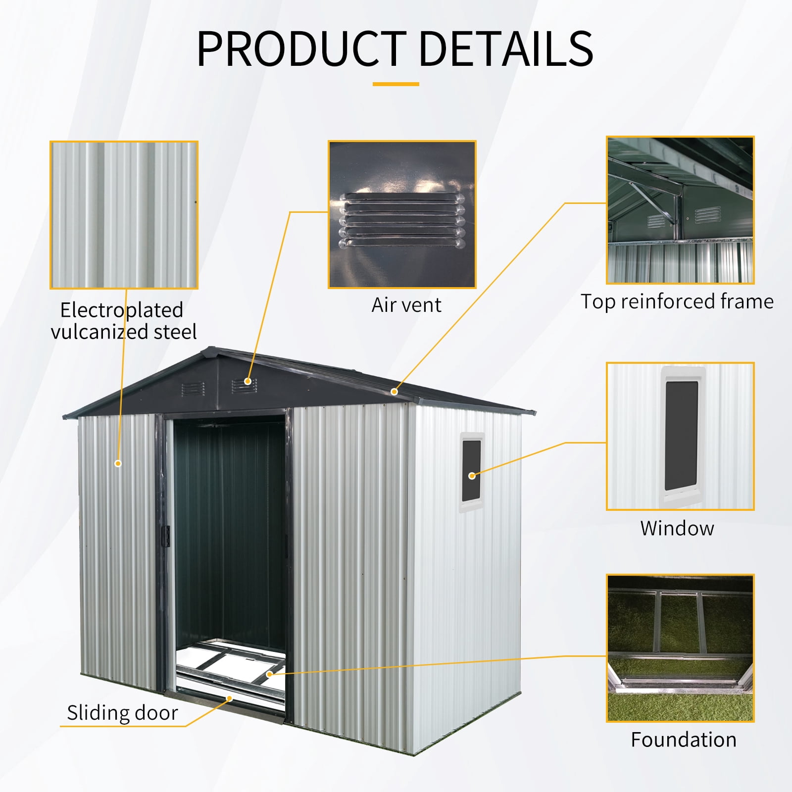 Alvantor 8 x 4 FT Outdoor Storage Shed Metal Garden Shed with Sliding Door and Window for Backyard, Garden, Coffee
