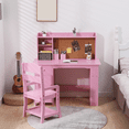 thumbnail image 1 of Escritorio Infantil con Silla, Juego con Alacena, Cajón y Gabinete, Mesa para Niños con Tablero de Corcho para Escuela, 1 of 7