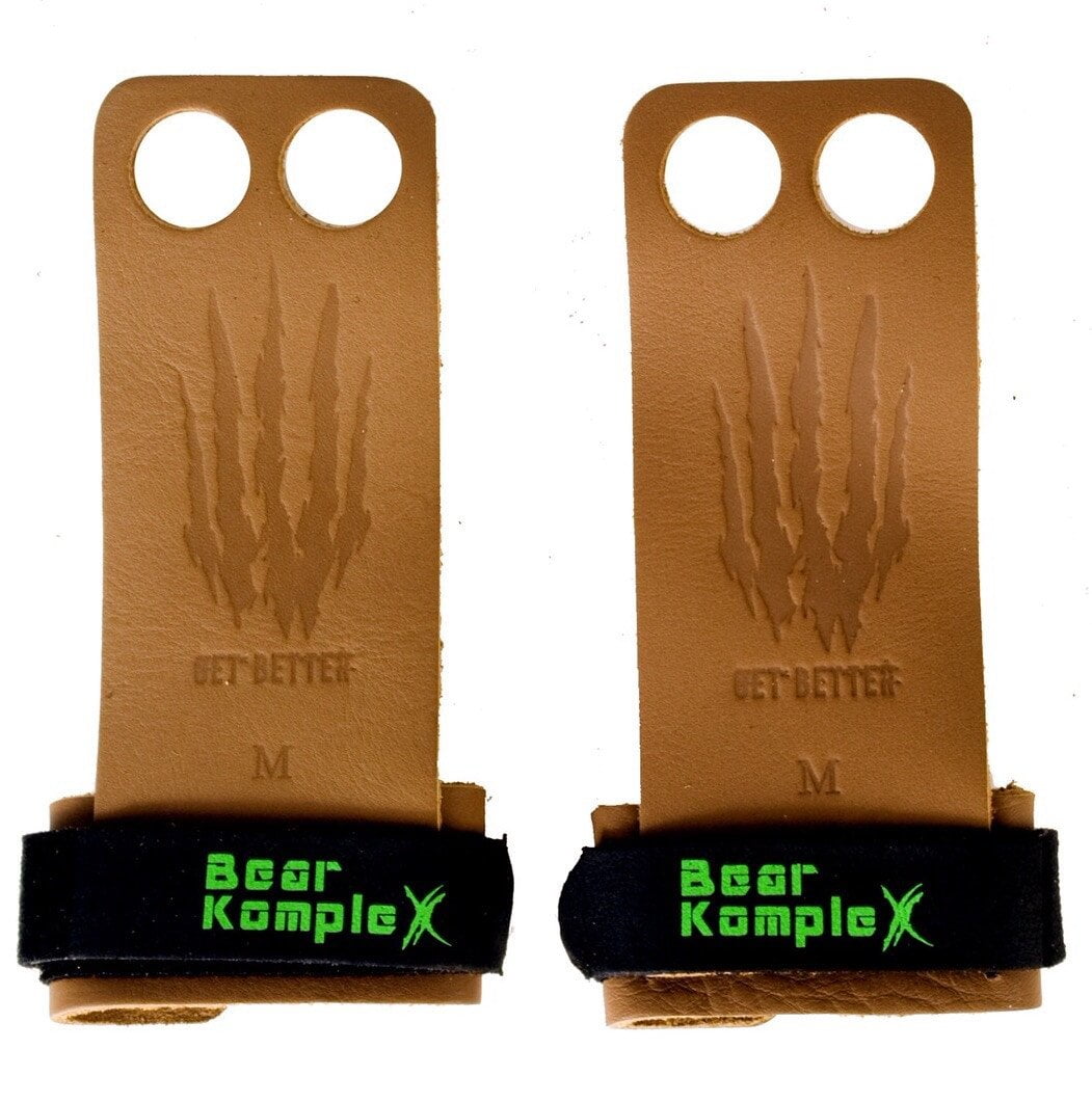 Bear KompleX 2 Hole Tan Leather Hand Grips for Gymnastics & Crossfit, Pullups, Weight Lifting