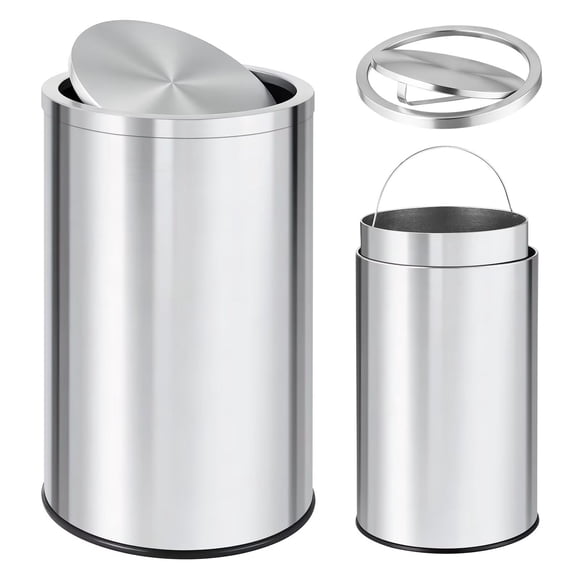 Ourlova 13 Gallon Stainless Steel Trash Can 50 Liter Kitchen Garbage Can with Flipping Lid and Removable Inner Bucket Large Rubbish Bin Waste Container for Office Hotel-Silver