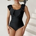 thumbnail image 3 of Traje de baño de una pieza con volantes Traje de baño de una pieza con cuello redondo ajustado a la moda para mujer Negro Negro S, 3 of 8