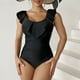 thumbnail image 3 of Traje de baño de una pieza con volantes de moda Slim Fitting cuello redondo traje de baño de una pieza para mujer negro L, 3 of 8