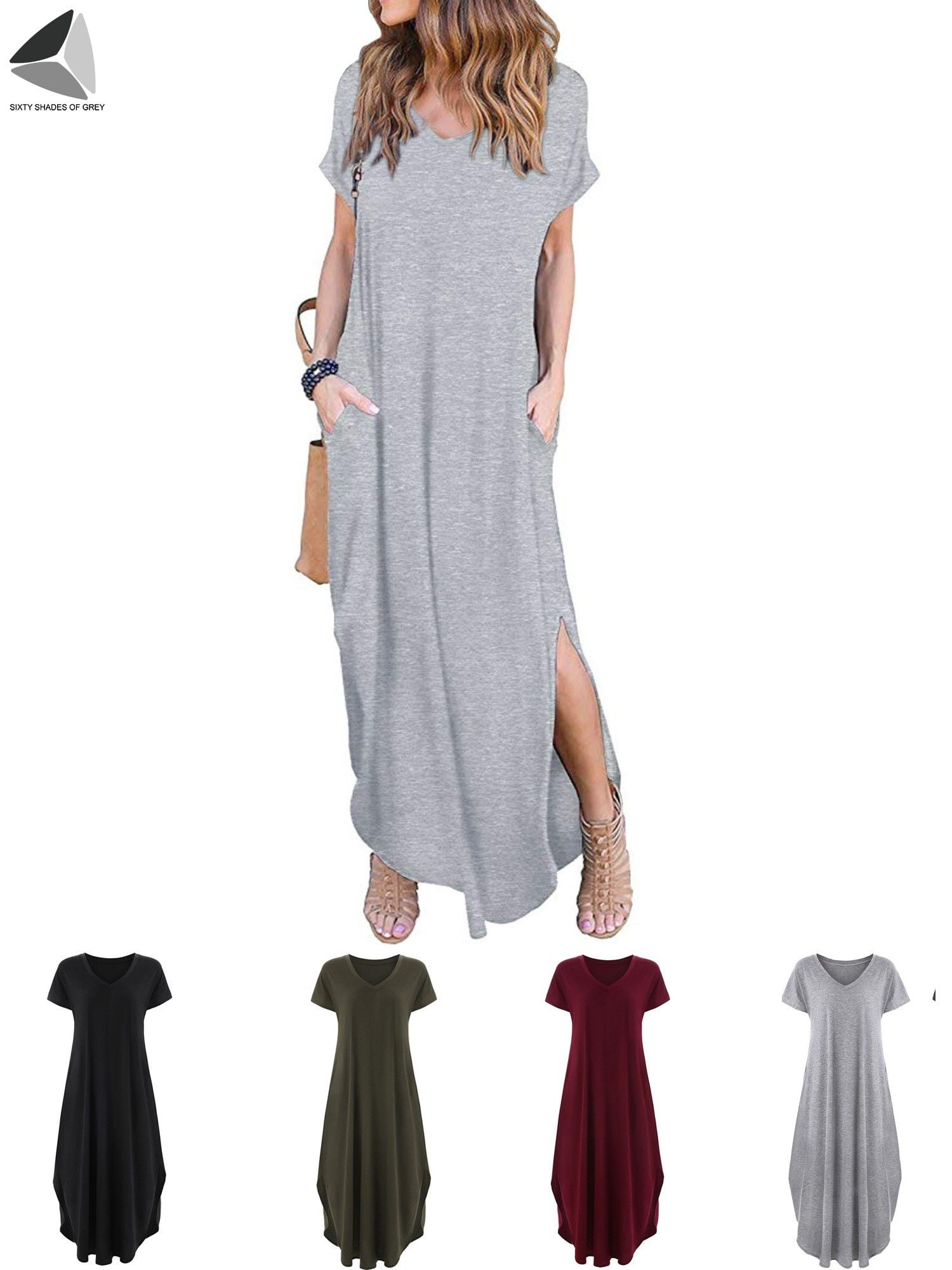 Sixtyshades Women’s Summer Maxi Dresses Casual Short Sleeve Split Dress
