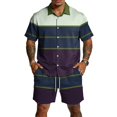 thumbnail image 2 of Migroa Men's 2 Piece Outfits Beach Matching Sets Print Striped Button up Short Sleeve Shirt And Drawstring Shorts Summer Beach Sets Blackish Green L, 2 of 8