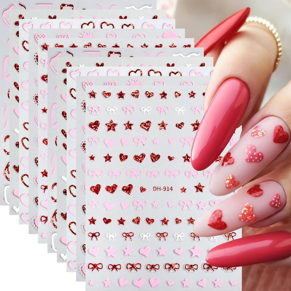 Pegatinas autoadhesivas 3D con forma de corazón para decoración de uñas, 10 unidades