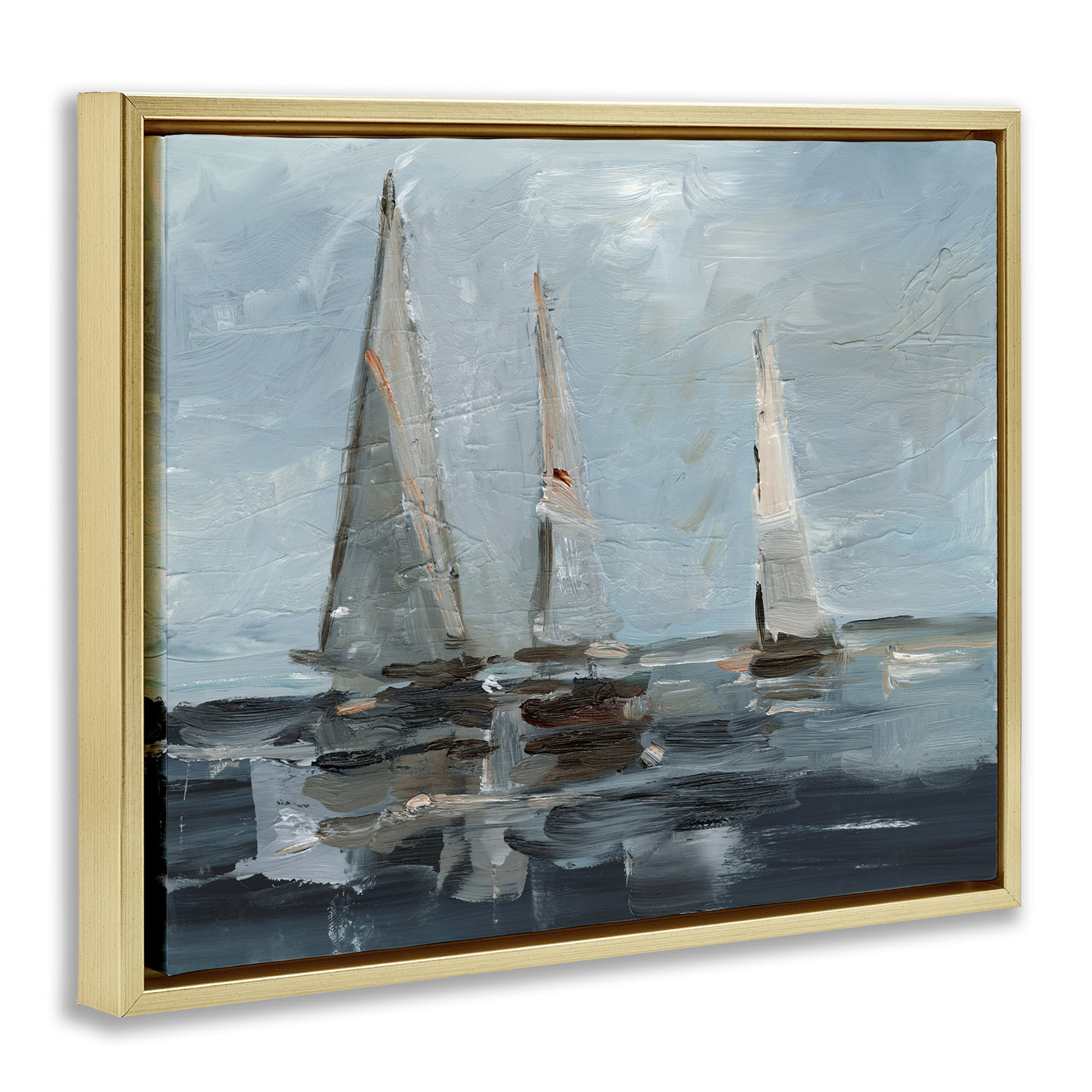 Stupell Industries Moody Sailboats Maritime Transportation Painting Gold Floater Framed Canvas Art Print Wall Art, 31 x 25