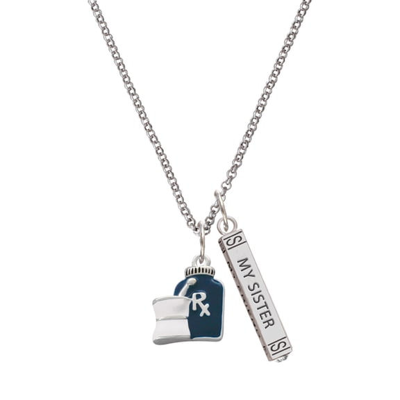 Delight Jewelry Silvertone Blue Prescription Bottle Silvertone Always My Sister Bar Charm Necklace, 23"