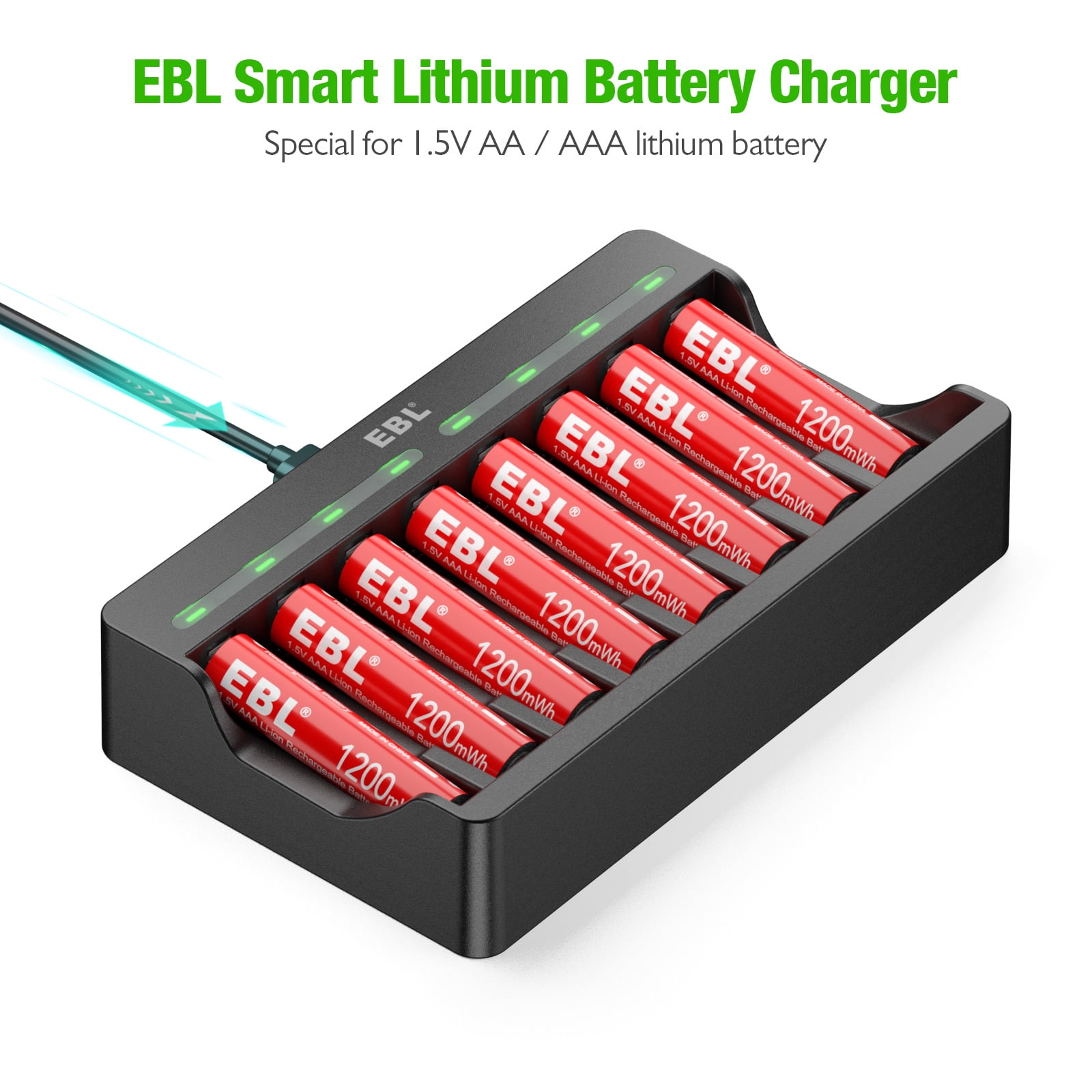 EBL Rechargeable AAA Batteries, 8 Pack with Smart Charger and USB Cable