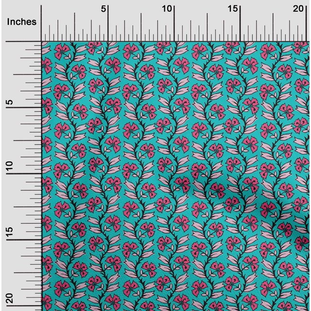 oneOone Cotton Flex Fabric Leaves & Floral Block Printed Craft Fabric BTY 40 Inch Wide