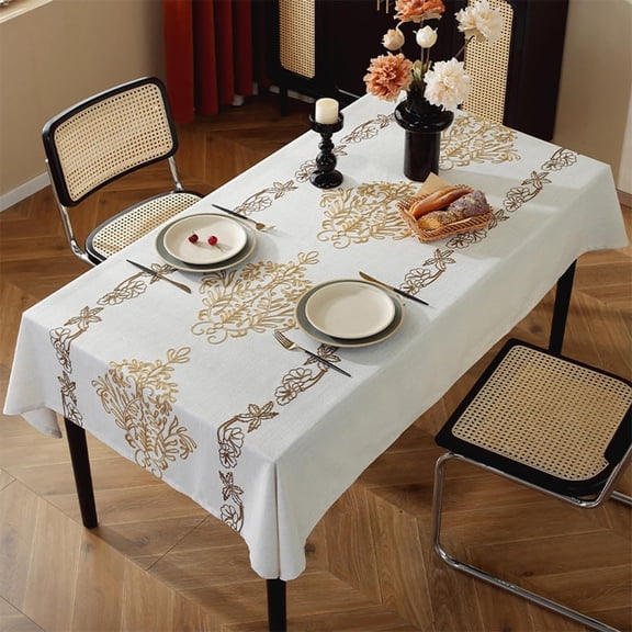 Elegant Damask Tablecloth, Beige Cotton Linen Baroque Table Cover, Classic Vintage Wrinkle and Stain Resistant Washable Table Protector for Dining Kitchen Party Indoor Outdoor (Rectangular 55" × 78")