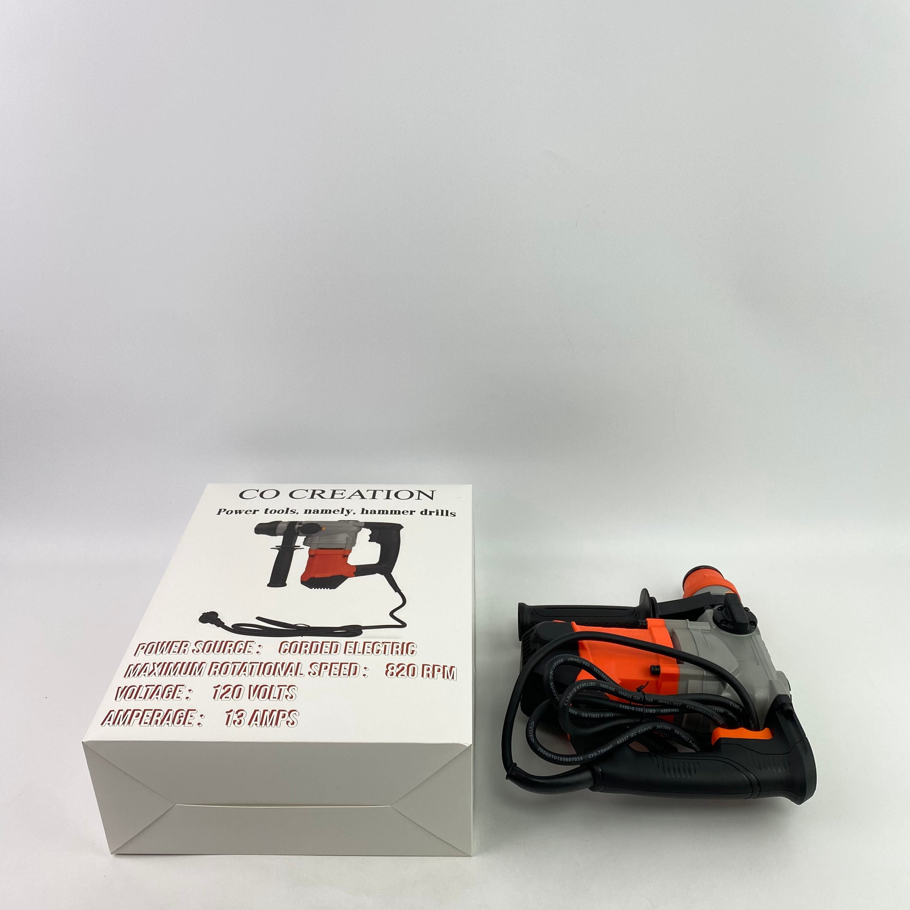 CO CREATION Power tools, namely, hammer drills,Rotary Hammer Drill with Vibration Control and Safety Clutch,13 Amp Heavy Duty 1-1/4 Inch Demolition Hammer for Concrete-Including
