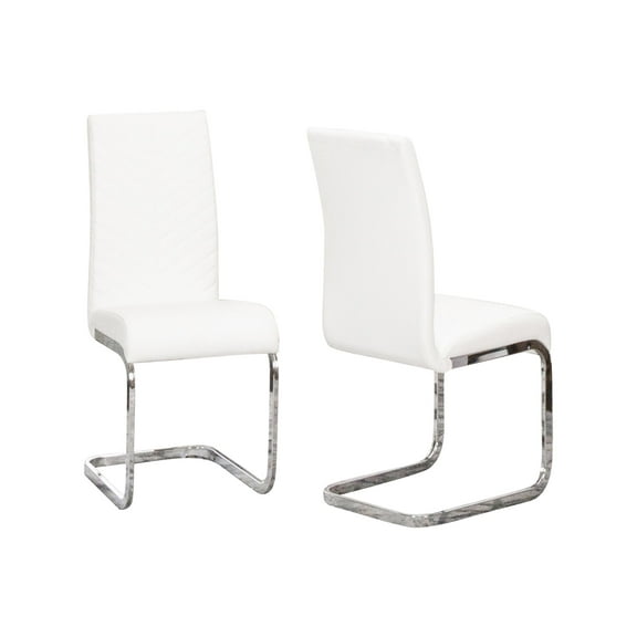 Two Modern Mist White Faux Leather Dining  Side Chairs w Chrome Cantilever Base