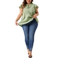 thumbnail image 2 of Agnes Orinda Women's Plus Size Peplum Babydoll Tie V Neck Ruffle Flowy Tunic Top 4X Green, 2 of 6