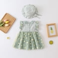 thumbnail image 4 of Hotiary Infant Baby Girl Sleeveless Dress + Hat Outfits Lapel Daisy Print Birthday Party Holiday Princess Dress Cute Spring Summer Fall Clothes Green for 2-15 Months, 4 of 8