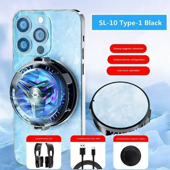 SL10 Mobile Phone Semiconductor Radiator Magnetic/ Back-Clip 2 in 1 Cooling Fan with RGB Light for IOS Android PUBG Game Cooler
