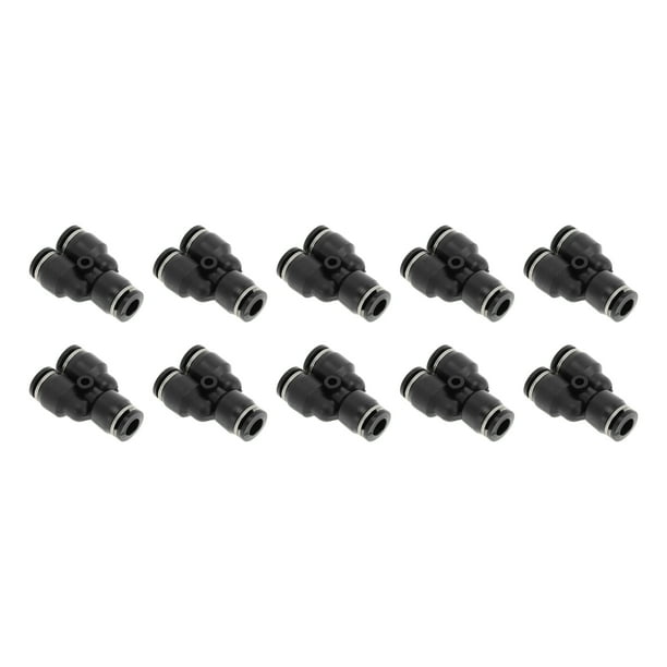 Conectores de aire tipo Y de 1/4" para manguera, 10 piezas, tono negro y plateado