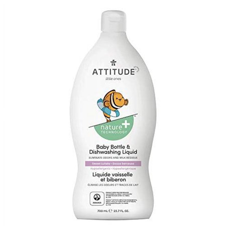 ATTITUDE Liquid Dish Soap For Baby Products, Tough On Milk Residue And Grease On Bottles, Plant- And Mineral-Based, Vegan And Cruelty-free, Sweet Lullaby, 23.7 Fl Oz