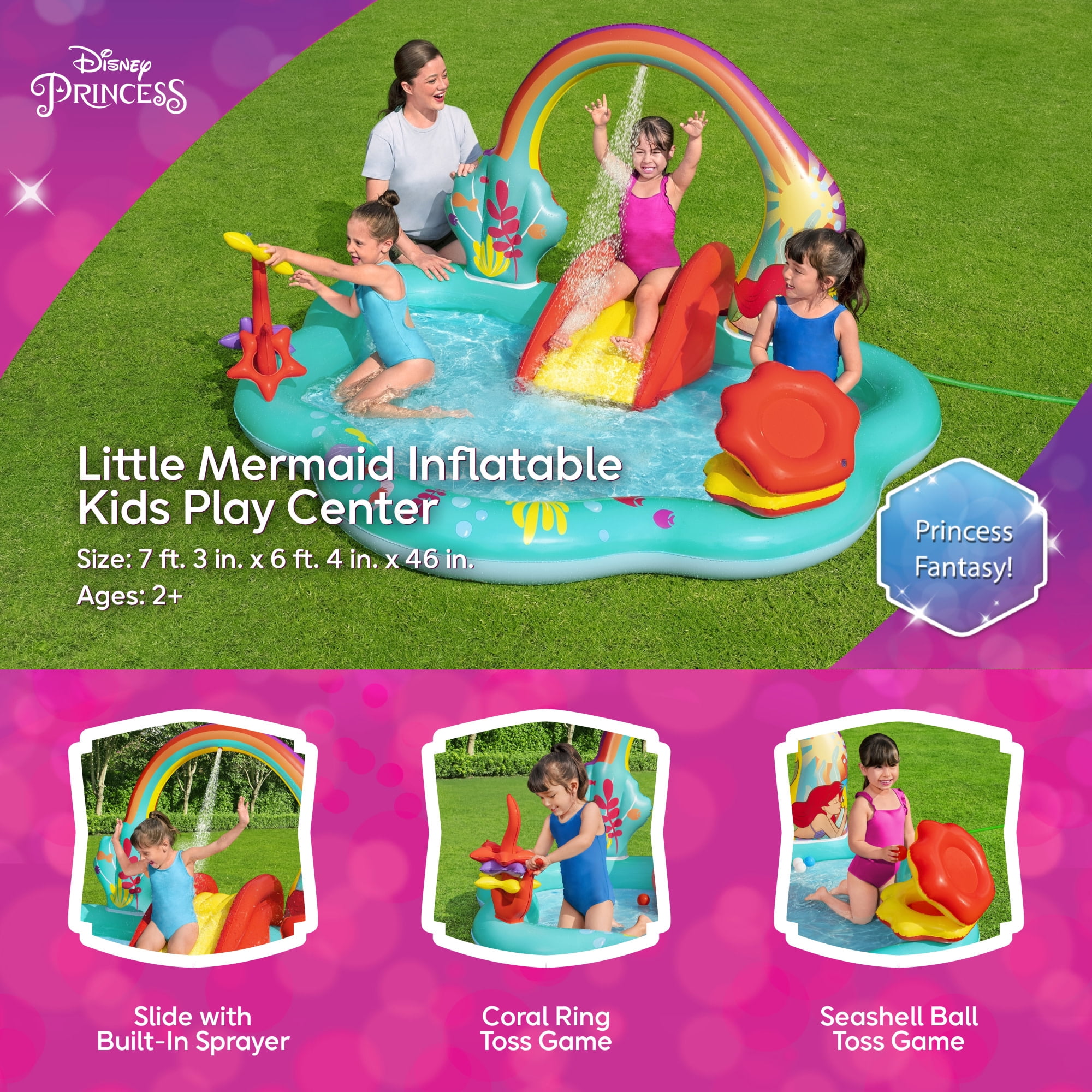 Bestway Disney Little Mermaid Inflatable Kids Water Play Center Activity Pool
