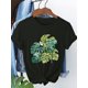 thumbnail image 1 of Women's I Love Plants Series Monstera Leaf Graphic Print T-Shirt - 100% Cotton Short Sleeve Round Neck Casual Tee, Black with Green Tropical Design, Regular Fit for Spring Summer Fall, Machine Washab, 1 of 4
