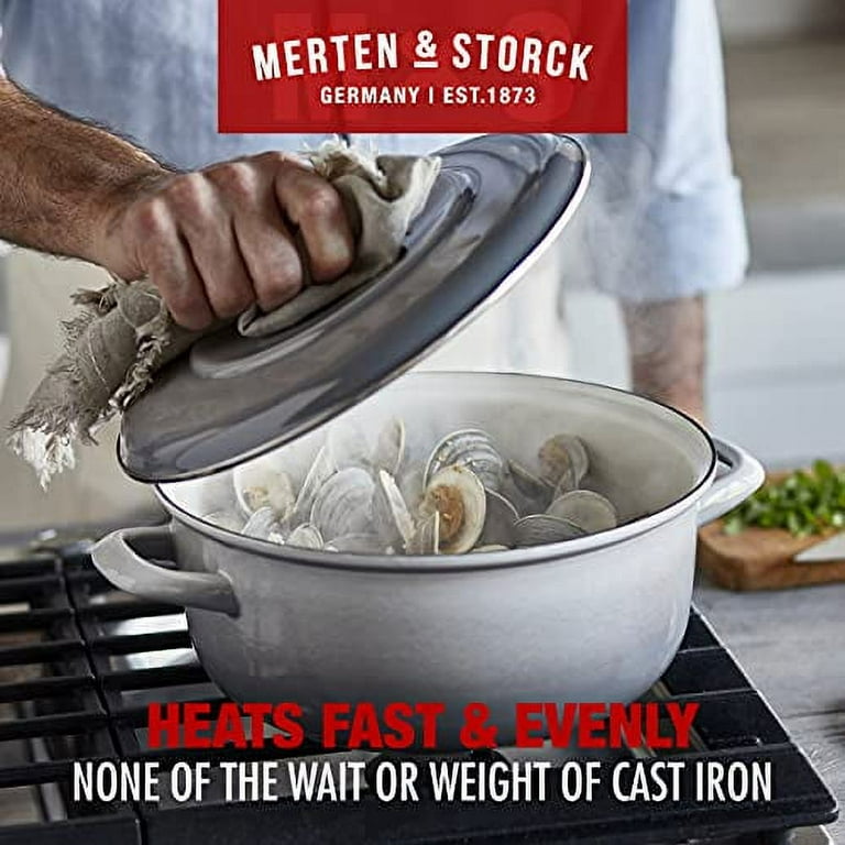 Merten & Storck German Enameled Iron, Round 5.3QT Dutch Oven Pot with Lid,  Cloud Gray