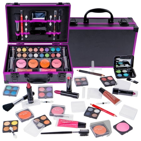 Two Tiered Cosmetic Train Case SHANY Carry All Makeup Train Case with All-In-One Professional Makeup and Reusable Aluminum Cosmetics Case - HOLIDAY EXCLUSIVE ()
