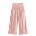 thumbnail image 4 of CAIVO Women Casual Fold Over Waistband Yoga Pants Flowy Gaucho Pants With Pleated Detail Wide Leg Cropped Calf Length Comfort Solid Color Breathable Trousers, 4 of 5