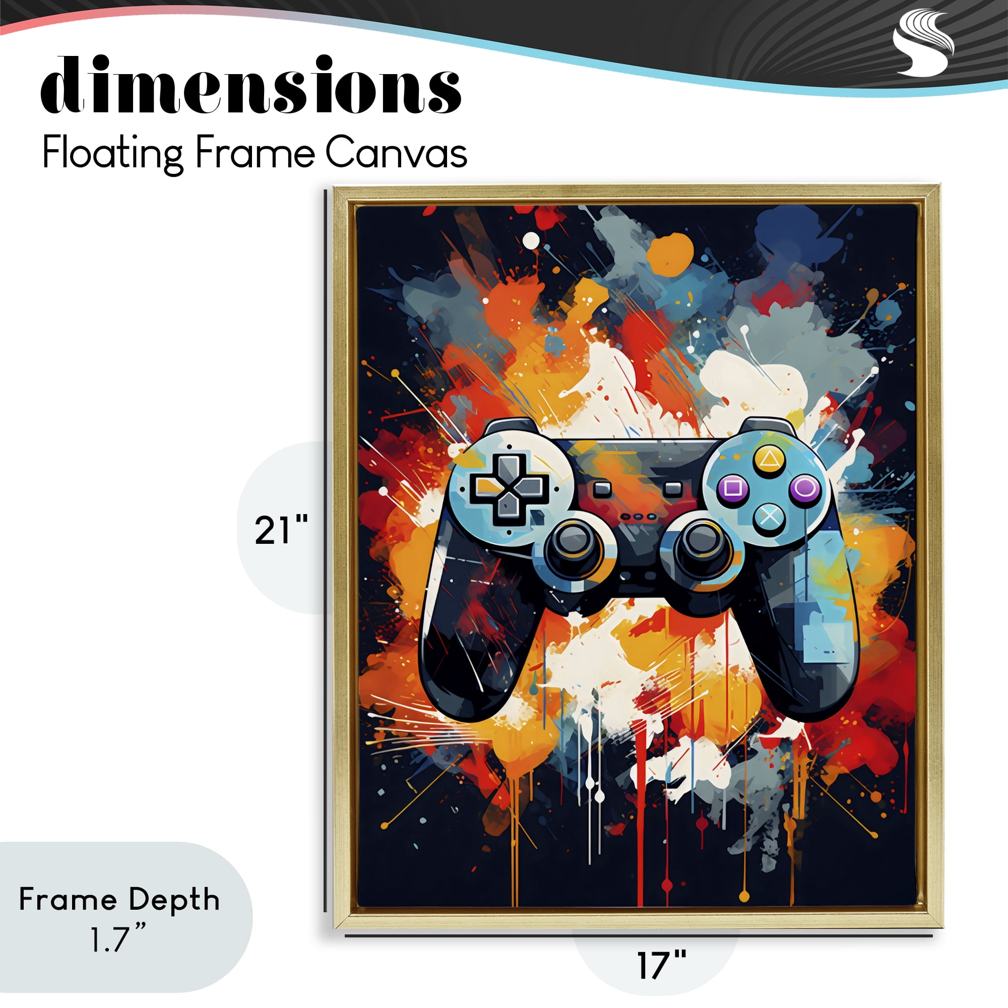 Stupell Industries Orange Paint Splash Gamer Gold Framed Floater Canvas Wall Art, design by Creative Studio