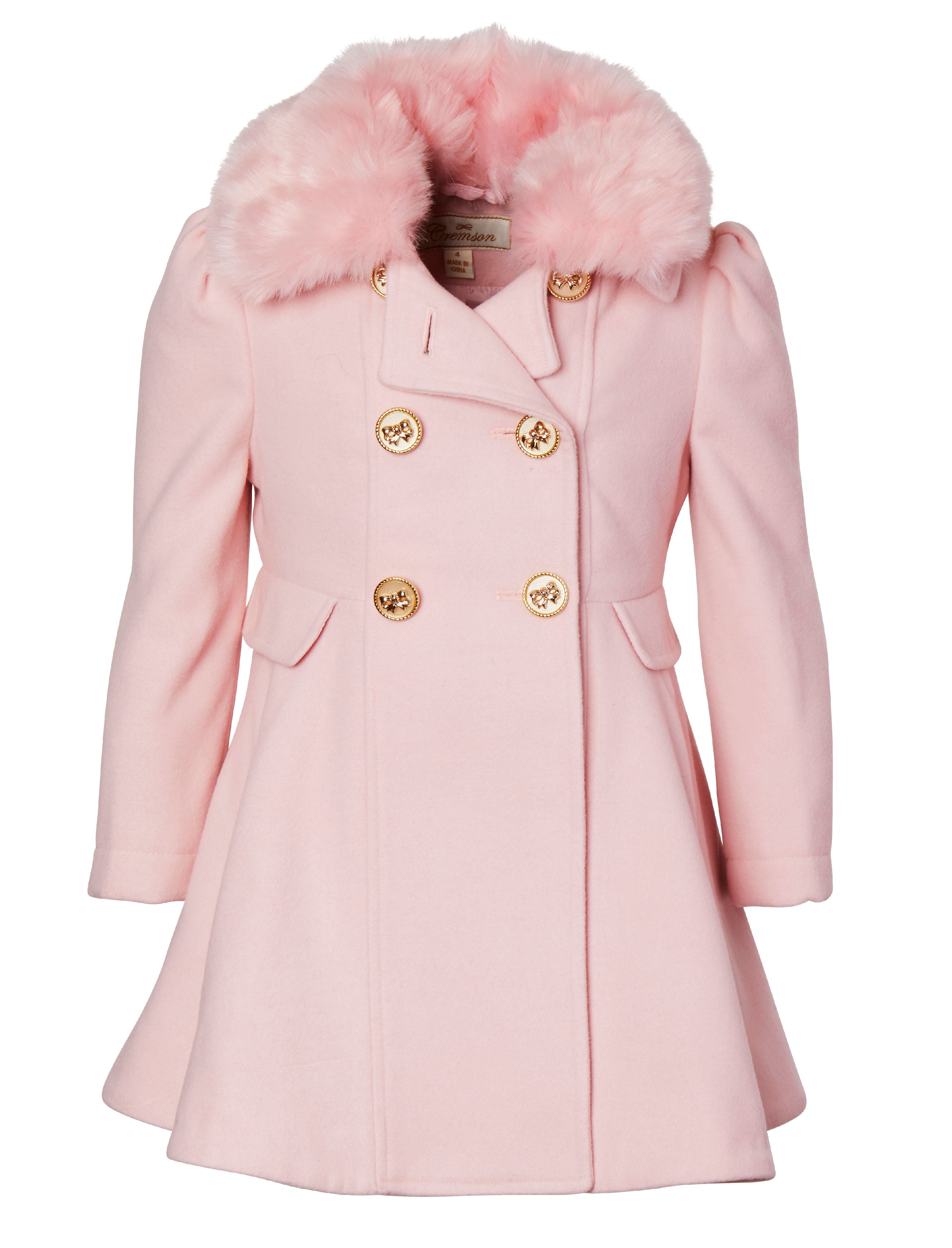 Cremson Girls' Wool Blend Princess Winter Dress Pea Coat Jacket Faux Fur  Collar - Pink (Size 4) - Walmart.com