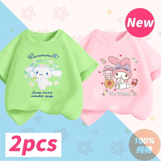 Camiseta de verano para niños, ropa informal de dibujos animados de Sanrio, de algodón puro, de manga corta gym unisex