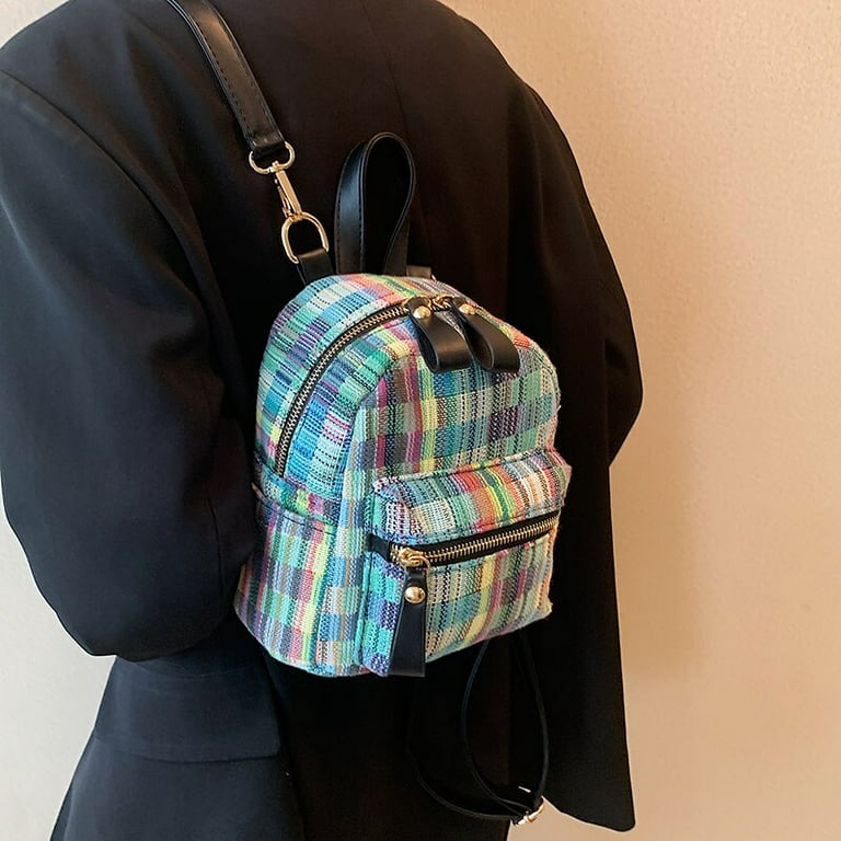 Cocopeaunts Fashion Women Mini Backpack High Quality Plaid Nylon Shoulder Bag Small Backpack Designer Bags for Teenage Girls Travel Rucksack, Adult