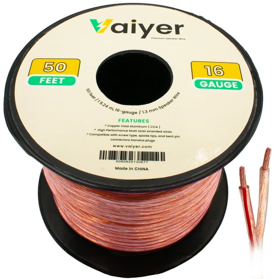 Vaiyer 16 Gauge Speaker Wire Cable 50ft for Car & Home Theater Surround Sound