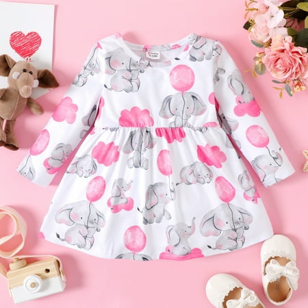 

PatPat Baby Girl Butterfly Print Long Sleeve Midi Dress Round Neck Casual Tunic Dress Pleated Skirt Infant Fall Outfits Clothes 3-24 Month