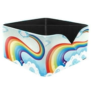 OWNTA Rainbow Clouds Sky Pattern Square Pencil Storage Case with 4 Compartments, Removable Dividers, Pen Holder, and Pencil Holder