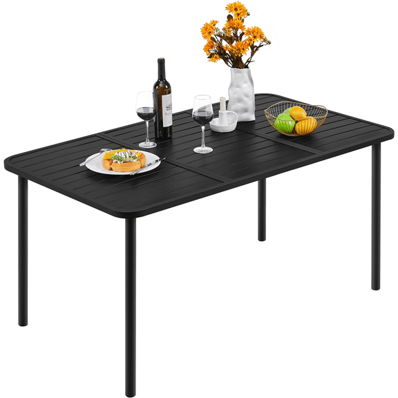 Renwick Outdoor Slatted Dining Table for Garden Patio, Black