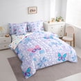 thumbnail image 3 of Feelyou Butterfly Dragonfly Bedding Comforter Set 7pcs, Plum Polkadots King Bedding Sets, 3 of 8