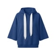 thumbnail image 4 of LEKWK Cropped Hoodie Women Drop Shoulder Short Sleeve Sweatshirt Drawstring Loose Fit Pullover Tops with Pocket Fall Casual Activewear Blue XXL, 4 of 7