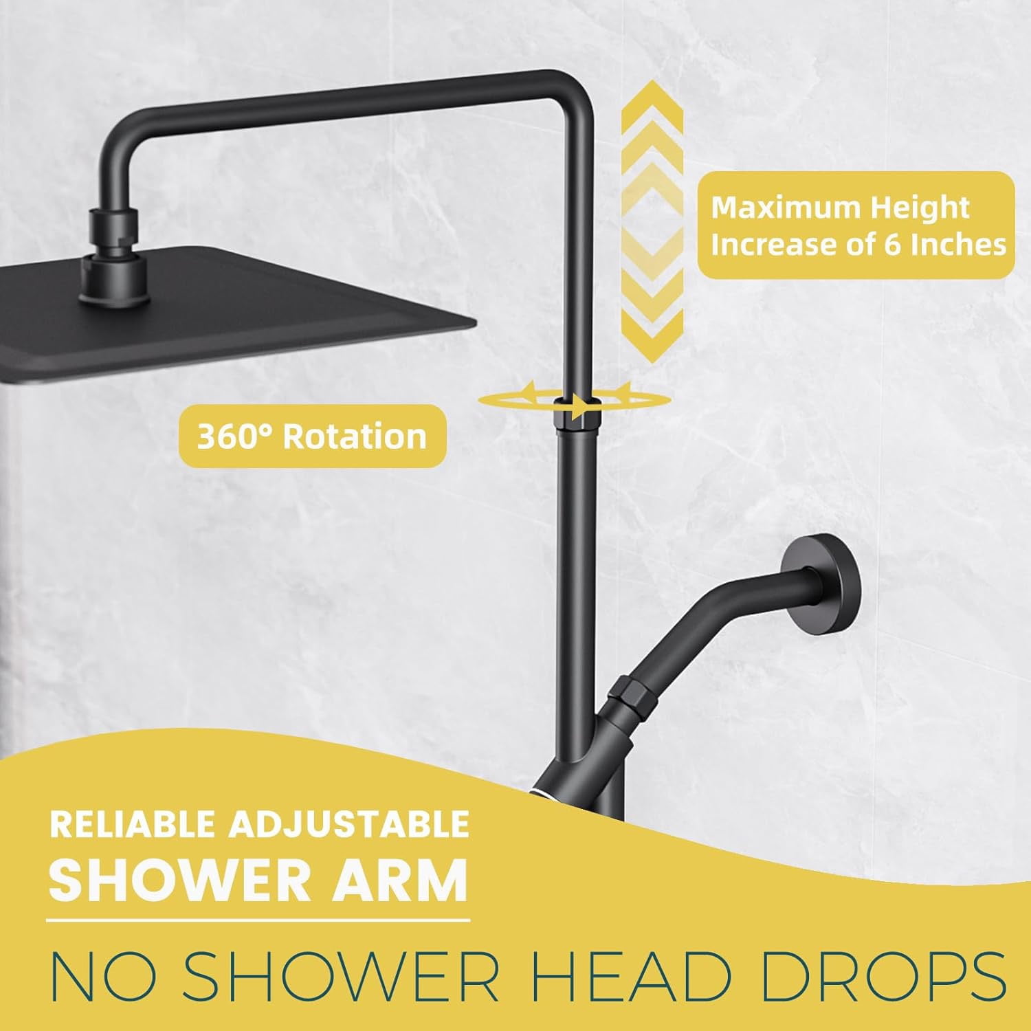 ROSYNEY 12 Inch Rain Shower Head with 8-Setting Handheld Spray Combo,Black Shower heads with Height Adjustable Shower Arm, Slide Bar with Holder, Stainless Steel Hose