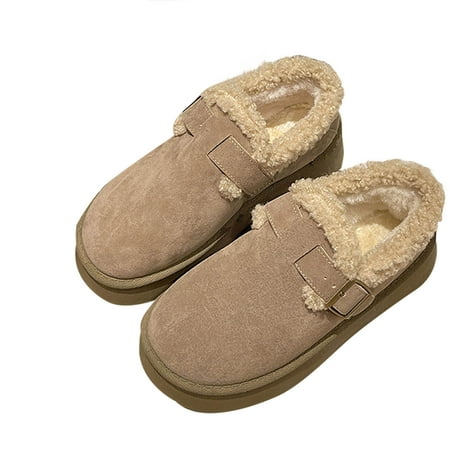 

Penkiiy Winter Flat Boots Warm Durable Shoes Casual Fashion Fur Lining Ankle Snow Boots Loafer Flats Platform Thick Plush Shoes for Women 41 Khaki