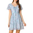 thumbnail image 2 of Unique Bargains Women's Floral Lace-up Chiffon Dress, 2 of 7