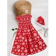 thumbnail image 5 of LA LEELA Women's Beach A line Slit Mini Dress Ruched Tube Top Evening Party Short Strapless Casual Christmas Tree Dress for Women L-XL Red Snowflakes, 5 of 5