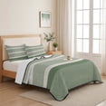 thumbnail image 5 of Quilts King Size Bedding Set, Sage Green Stripe Lightweight Quilted Comforter, Modern Minimalist Geomertic Striped Beige Soft Bedspread Coverlet with Pillow Covers for All Season, 96" x 106", 5 of 9