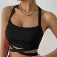 thumbnail image 4 of Public Womens Cropped Tank Tops Trendy Ribbed Sleeveless Square Neck Summer Basic Tops Causal Halter Slim Fit Cross Bandage Shirts Black L, 4 of 7