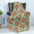 thumbnail image 4 of Shabby Flora Soft Flannel Fleece Blanket, Paris Lettering with Roses and Leaves Abstract Pale Blue Grey Backdrop, Cozy Plush for Indoor and Outdoor Use, 50" x 60", Salmon and Green, by Ambesonne, 4 of 5