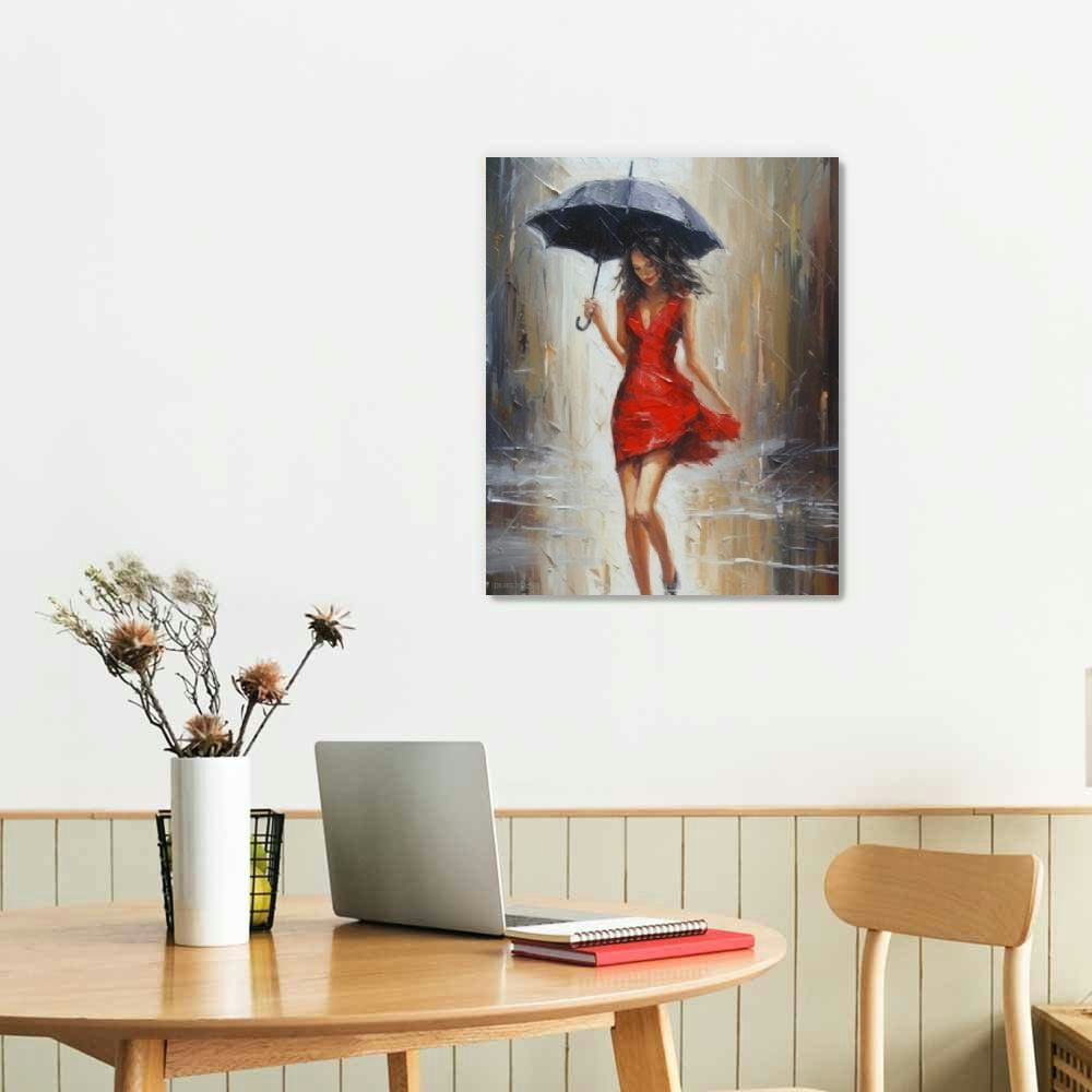 knee length dresses for ladies Woman In A Red Dress , Modern Woman Canvas Painting, Elegance In The R   Famhose